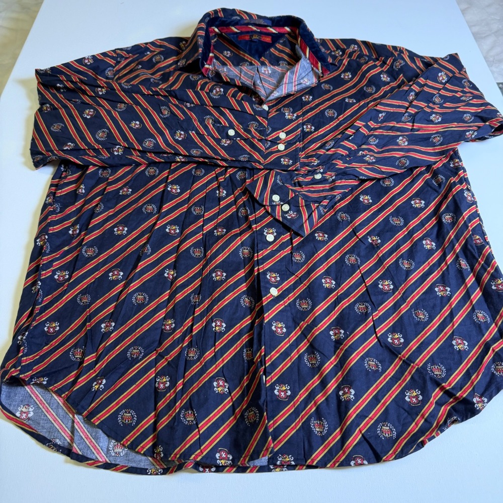 Tommy Hilfiger Vintage Crest Stripe Button Down Shirt Men's XL Prep School Y2K